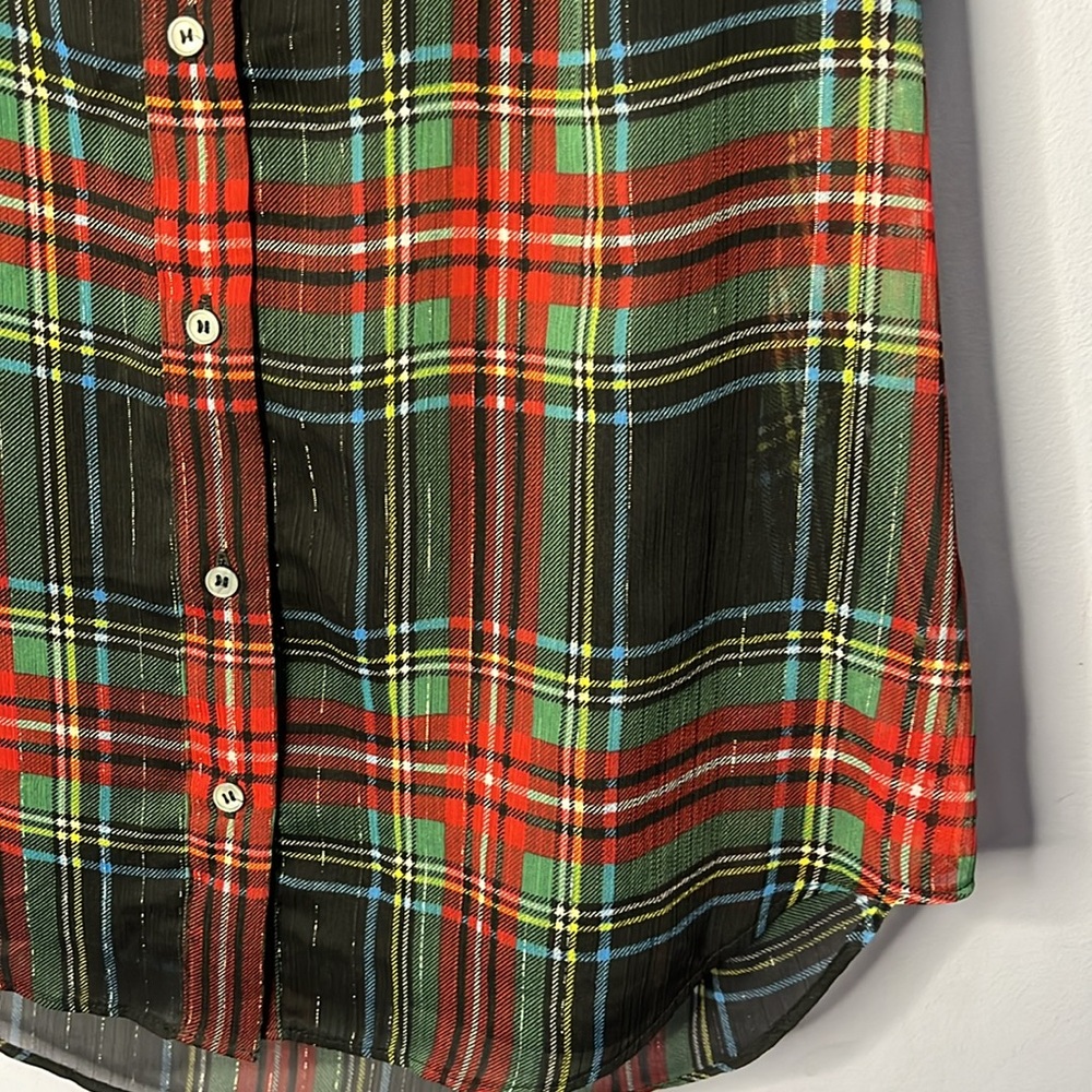 Sheer Sleeveless Plaid J. Crew Ruffle Blouse with Built In Cami Slip Top - Picture 3 of 11